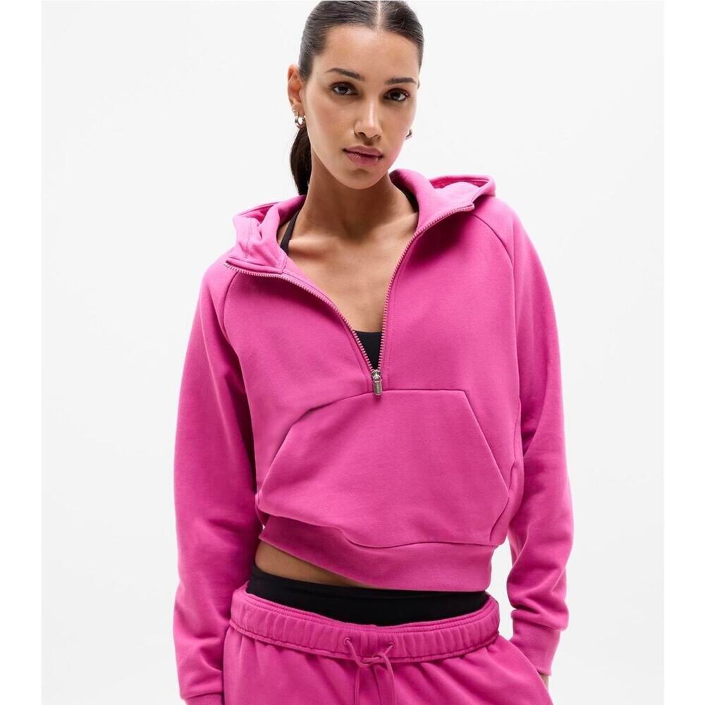 Athleta Forever Fleece Half Zip Hoodie Jewel Pink XL